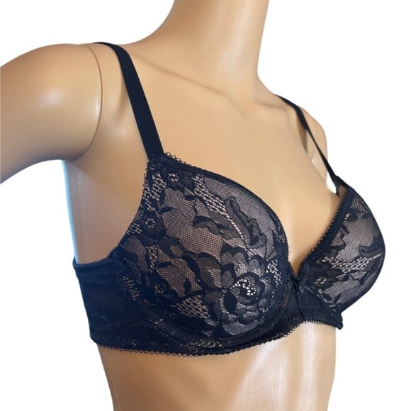 Wacoal Underwire Lined Bra Black Lace Size 34C Lingerie Intimates Adjustable Str - Picture 2 of 5